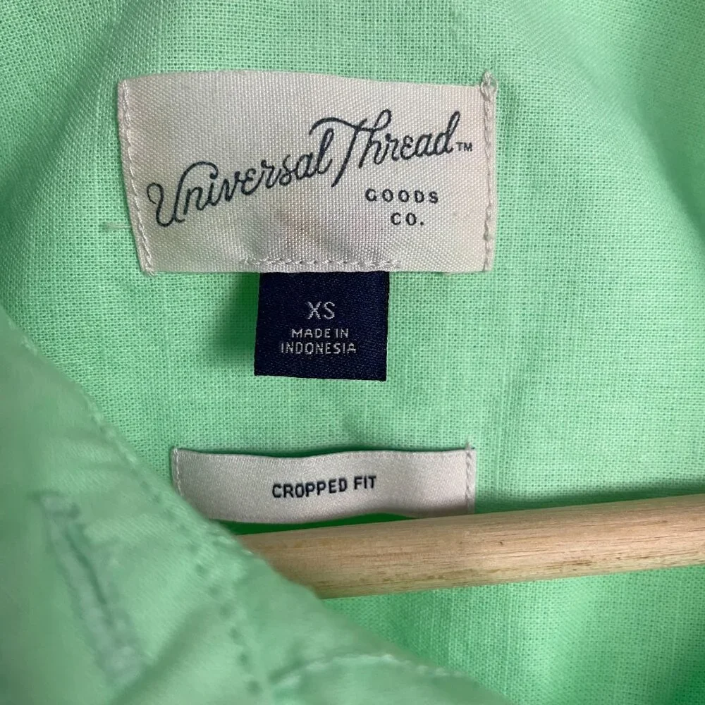 Universal Thread Crop Top Light Neon Green Cotton Linen Size XS‎ Long Sleeves